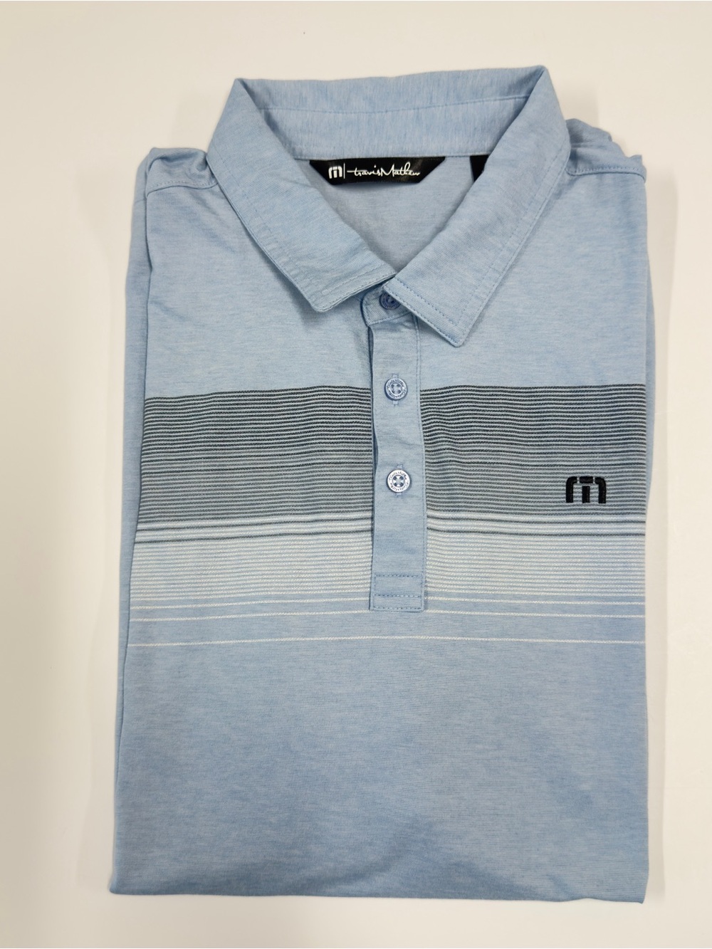 TravisMathew Coastal Chest Stripe Golf Polo Shirt Blue Heather Men's Size XL